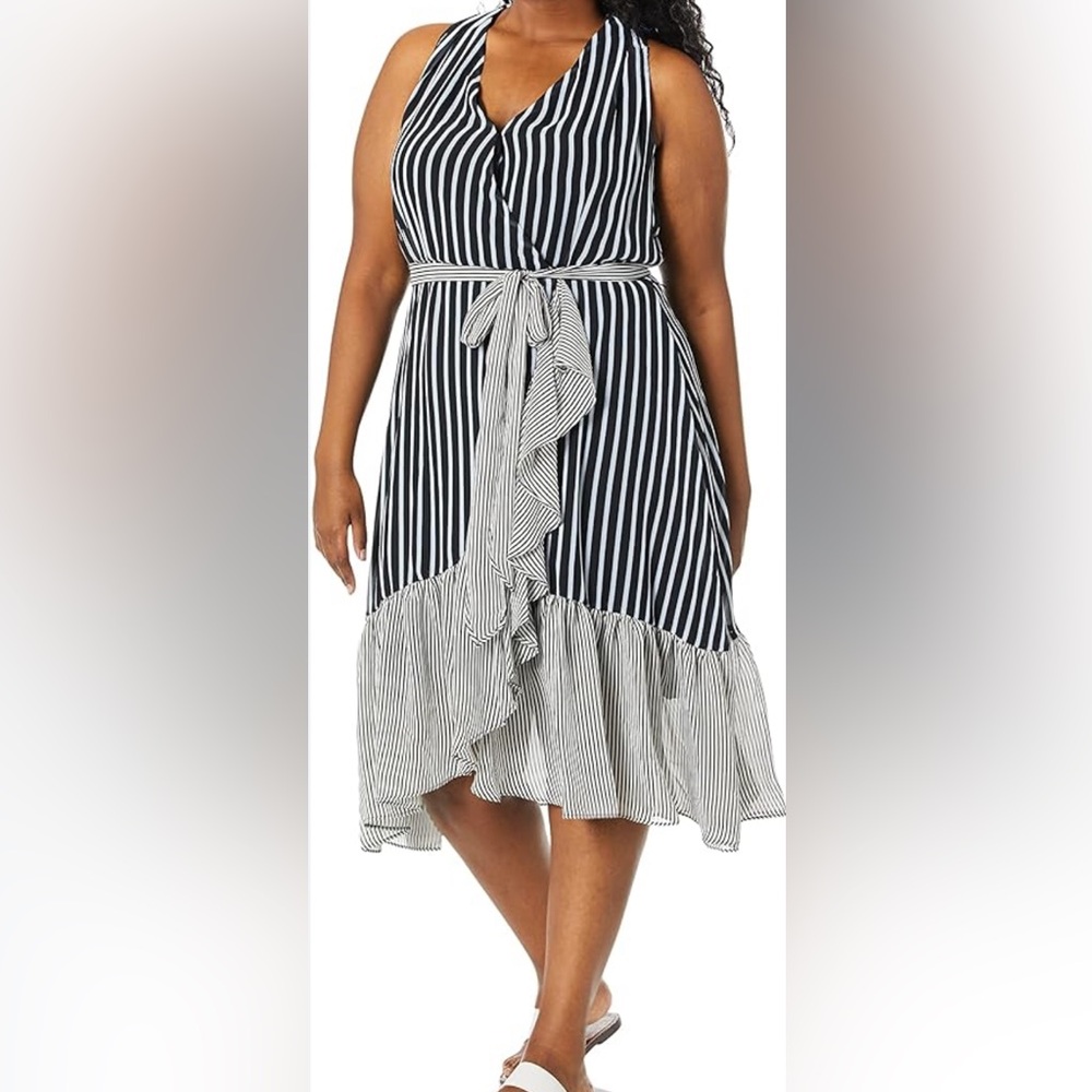 Striped Sleeveless Dress with Ruffle Hem